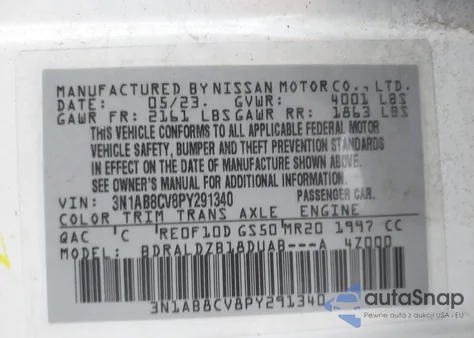 2023 Nissan Sentra Sv Xtronic Cvt из США, поврежденный, VIN 3N1AB8CV8PY291340